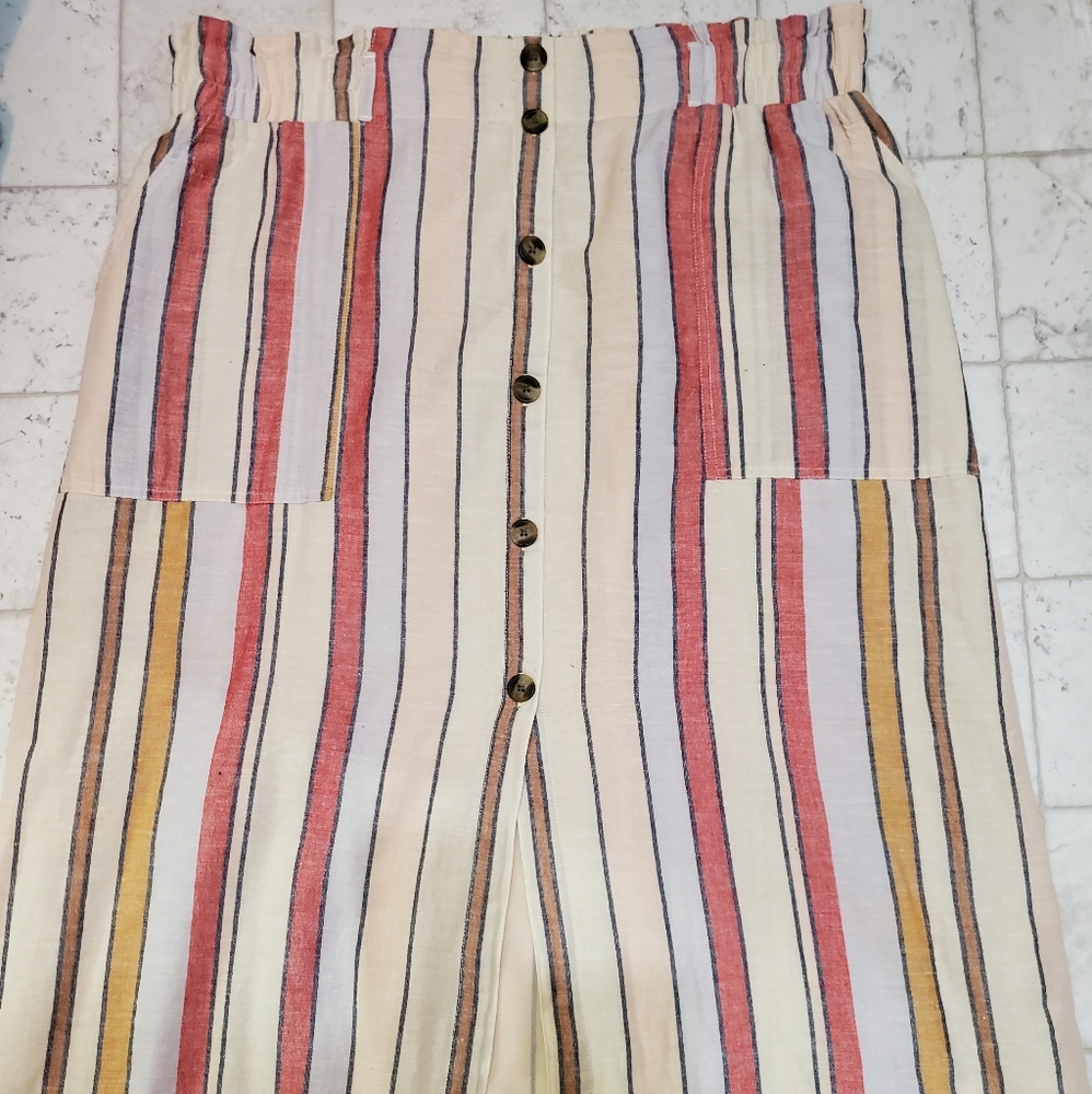 Linen button front skirt